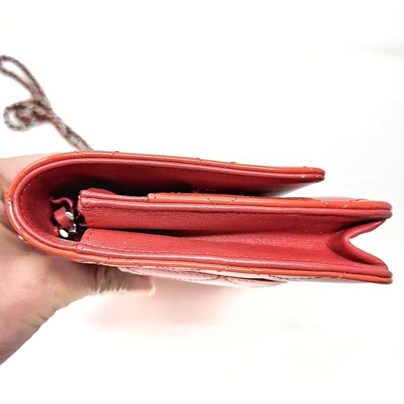 Authentic Chanel WOC Classic Wallet On Chain Patent Quilted Coral SHW - Picture 7 of 11